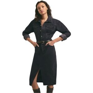 New!‎ Favorite Daughter The City Denim Long Sleeve Midi Dress Asphalt Black